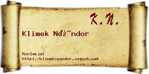 Klimek Nándor névjegykártya